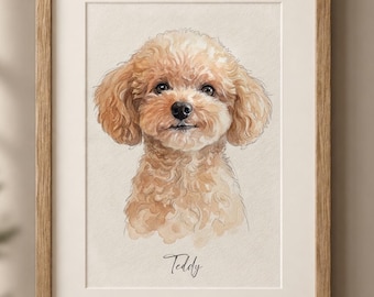 Custom Dog Portrait – Hand-drawn Watercolour Pet Art print painting from Photo | Personalised Memorial Gift | Keepsake