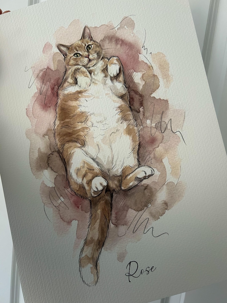Custom Hand-drawn Cat Portrait Print | Personalised Pet Memorial Gift | Cat Loss Keepsake | Pet Art from Photo image 2