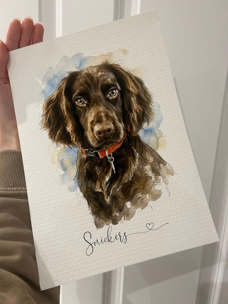 Retrato personalizado de perro: impresión artística de mascotas en acuarela dibujada a mano a partir de una foto / Regalo conmemorativo personalizado / Recuerdo imagen 3