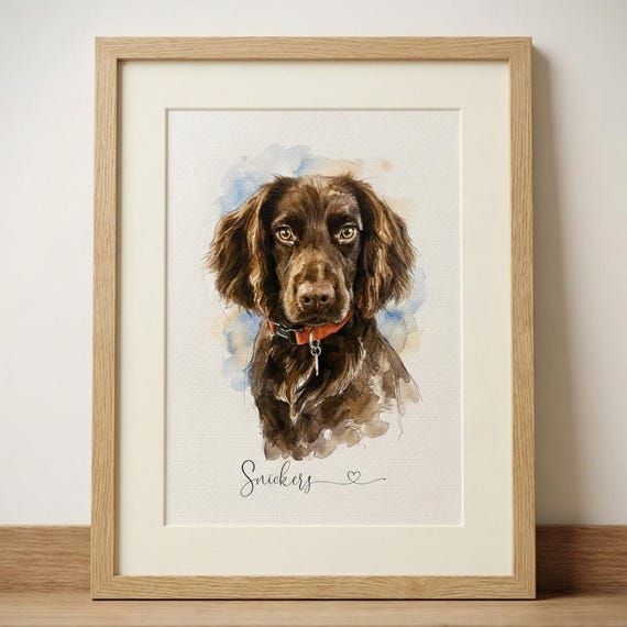Custom Dog Portrait – Hand-drawn Watercolour Pet Art print painting from Photo | Personalised Memorial Gift | Keepsake