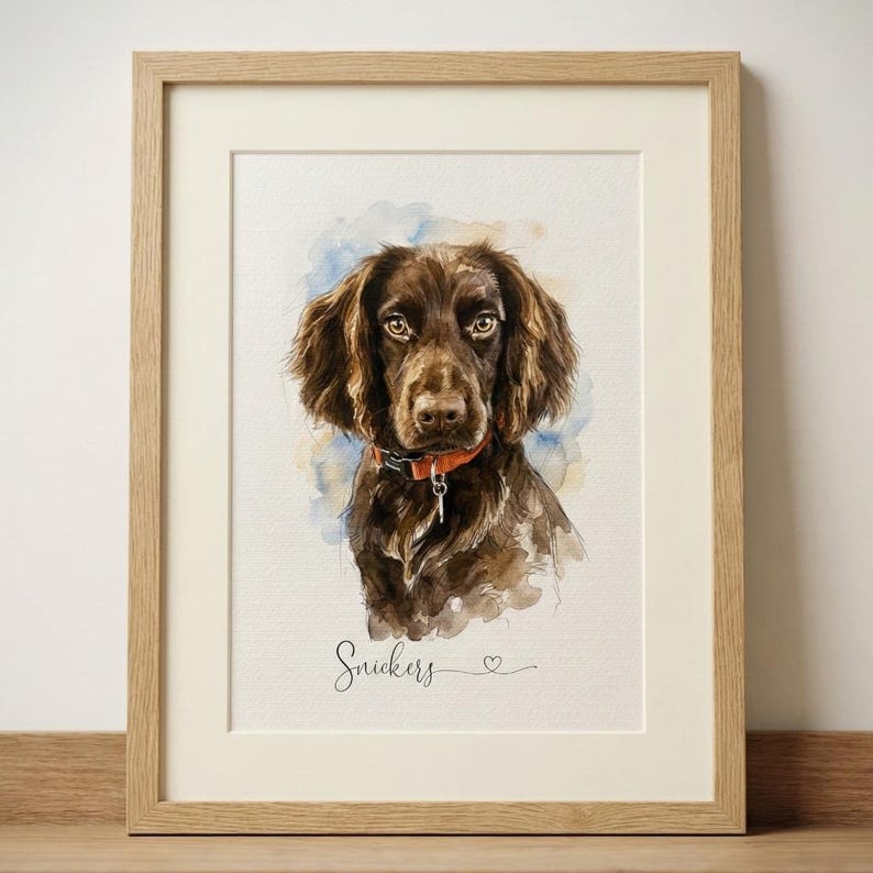 Retrato personalizado de perro: impresión artística de mascotas en acuarela dibujada a mano a partir de una foto / Regalo conmemorativo personalizado / Recuerdo imagen 1