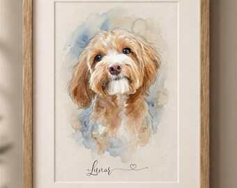 Custom Watercolour Dog Portrait – Personalised Pet Art Print
