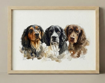 Custom Pet Portrait, Multiple Cats, Multiple Dogs Print, Painting Watercolour style, Custom Drawing Multiple Pet, unframed Christmas Art