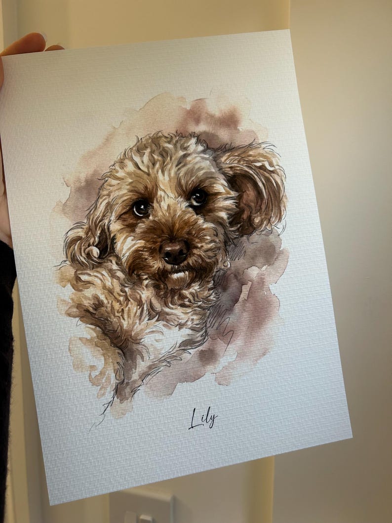 Retrato personalizado de perro: impresión artística de mascotas en acuarela dibujada a mano a partir de una foto / Regalo conmemorativo personalizado / Recuerdo imagen 5