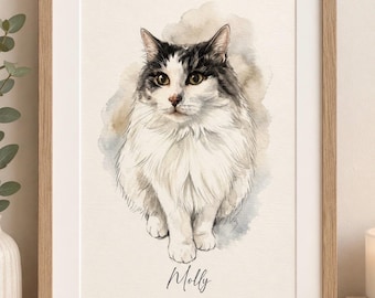 Custom Hand-drawn Cat Portrait Print | Personalised Pet Memorial Gift | Cat Loss Keepsake | Pet Art from Photo