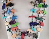 Kachina doll triple fetish necklace. Bear triple strand fetish necklace. Little animals fetish necklace. South western design necklace.