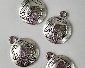 Native chief head charm beads. Silver plated, lead and nickle free.