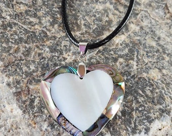 Small heart shaped pendant.  Abalone and mother of pearl pendant.  Inlay pendant of abalone and mother of pearl.