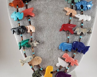 Kachina doll fetish design necklace.  Double strands little animals fetish necklace.   South western fetish necklace.