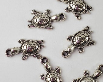 Turtle charm. Silver plated metal turtle charm.