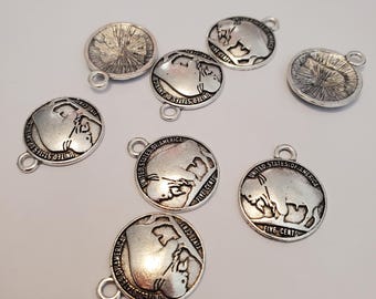 American Buffalo coin charm. Silver plated, lead and nickle free.