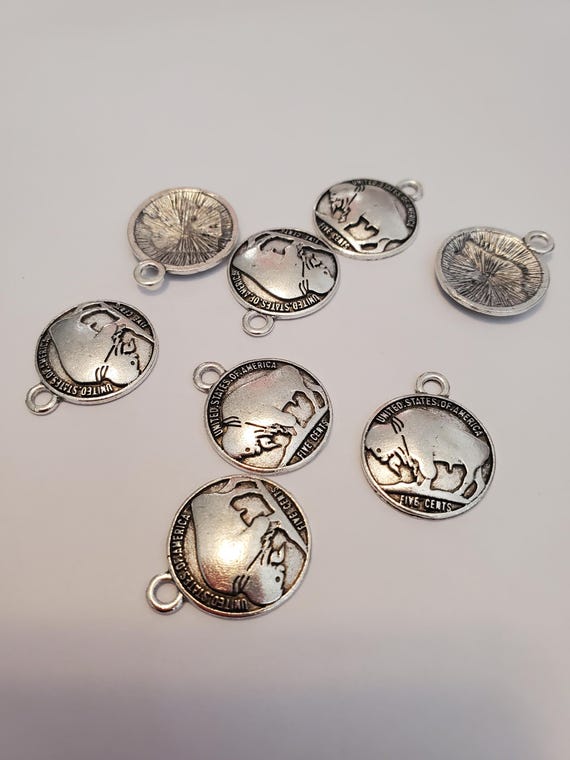 American Buffalo coin charm. Silver plated, lead and nickle free.