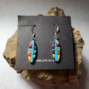 Multi color Inlayed earrings!!  Sterling earrings.  Colored stone Inlayed earrings.