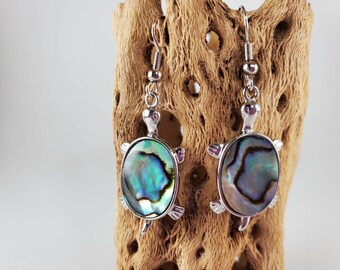Turtle earrings.  Turtle shaped abalone earrings. Paua shell earrings.