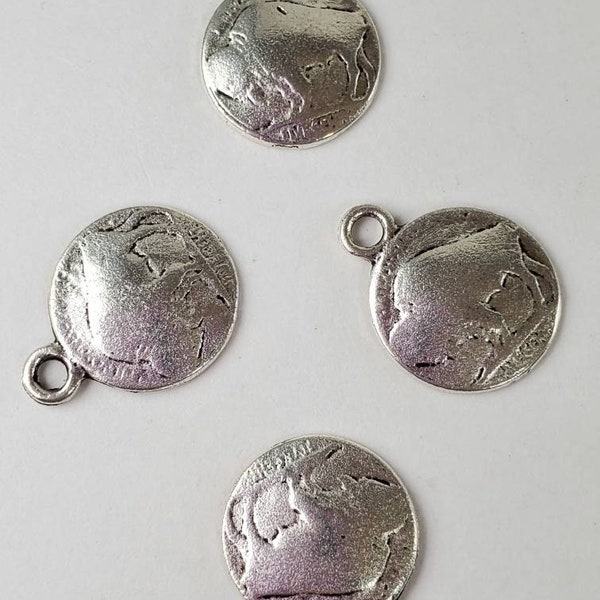 American Buffalo coin charm. Silver plated, lead and nickle free.