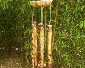 Natural bamboo wind chimes, durable exotic tropical beach gift for zen relaxing,  organic garden porch natural soothing earthy chime, USA