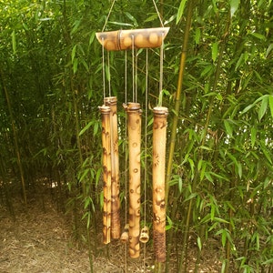 Natural bamboo wind chimes, durable exotic tropical beach gift for zen relaxing,  organic garden porch natural soothing earthy chime, USA