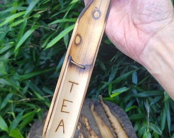 tea bag press spoon squeezer, natural bamboo for hot tea and cool fingers, no burn herb beverage making, handmade organic gift, made in USA