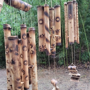 Natural bamboo wind chimes, durable exotic tropical beach gift for zen relaxing, organic garden porch natural soothing earthy chime, USA image 8