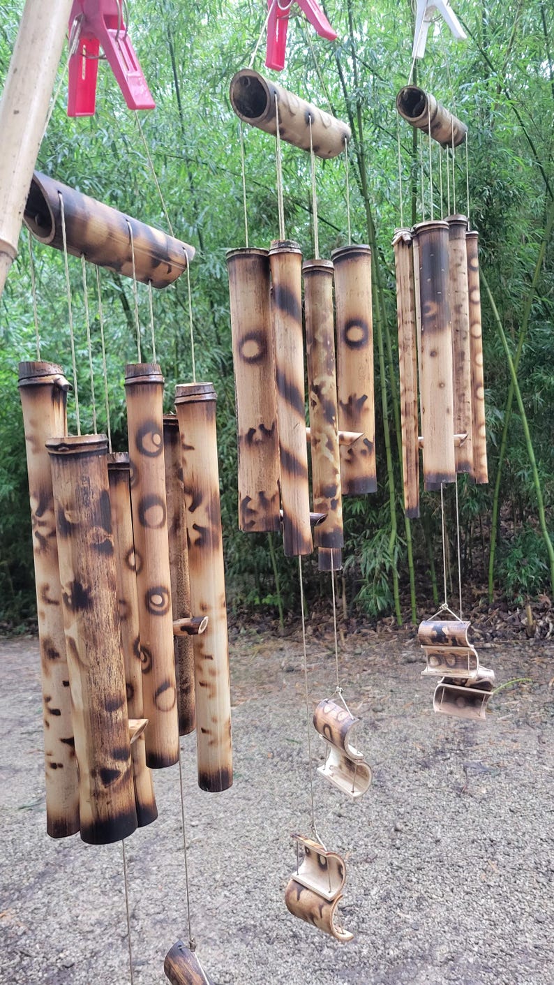 Natural bamboo wind chimes, durable exotic tropical beach gift for zen relaxing, organic garden porch natural soothing earthy chime, USA image 8