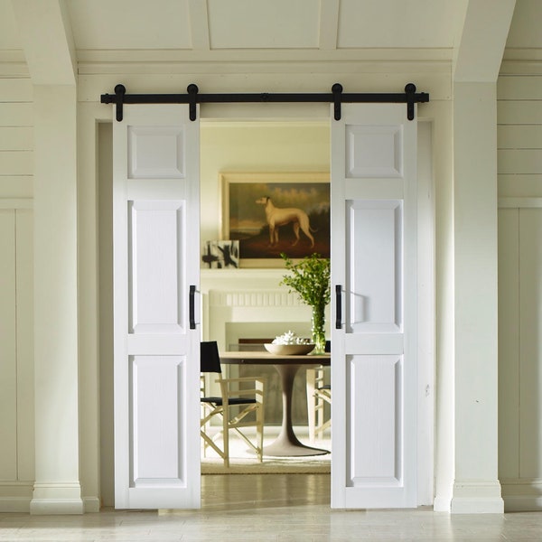 White Panel Double Sliding Barn Doors Etsy