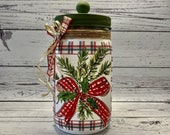 CHRISTMAS RED BOW, Berries, Wreath, Christmas Decor, Christmas Gift, Christmas Tree, Mason Jars, Decoupage, Glass Vase, Glass Storage, Candy
