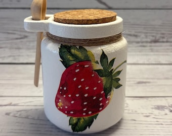 Strawberry Decoupage Sugar Bowl: Hand Painted Kitchen Decor