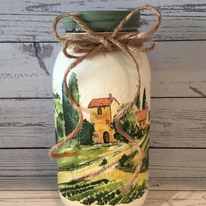 A DAY IN TUSCANY Italy Wine Lover Wine Decor Glass Container Glass Vase Mason Jar Decor Utensil Holder Tissue Holder Change Jar Candy Jar