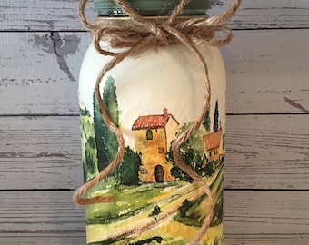 A DAY IN TUSCANY Italy Wine Lover Wine Decor Glass Container Glass Vase Mason Jar Decor Utensil Holder Tissue Holder Change Jar Candy Jar