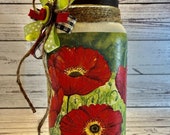 RED POPPY 39 S Glass Container Glass Vase Spring Flowers Utensil Holder Tissue Holder Change Jar Snack Jar Cookie Jar Birthday Gift