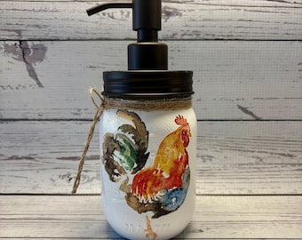 ROOSTER LOVER, Rooster Gift, Roosters, Mason Jars, Glass Storage, Soap Dispenser, Kitchen Decor, Farmhouse Decor, Birthday Gift, Gift Basket