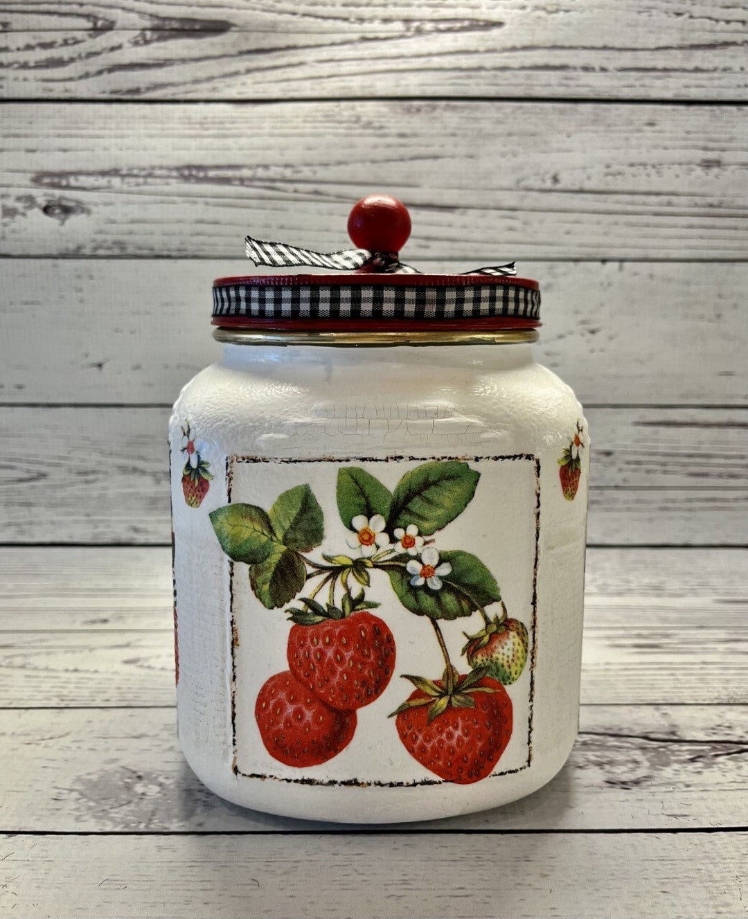 STRAWBERRY Cookie Jar, Strawberry Snack Jar, Strawberry Canister