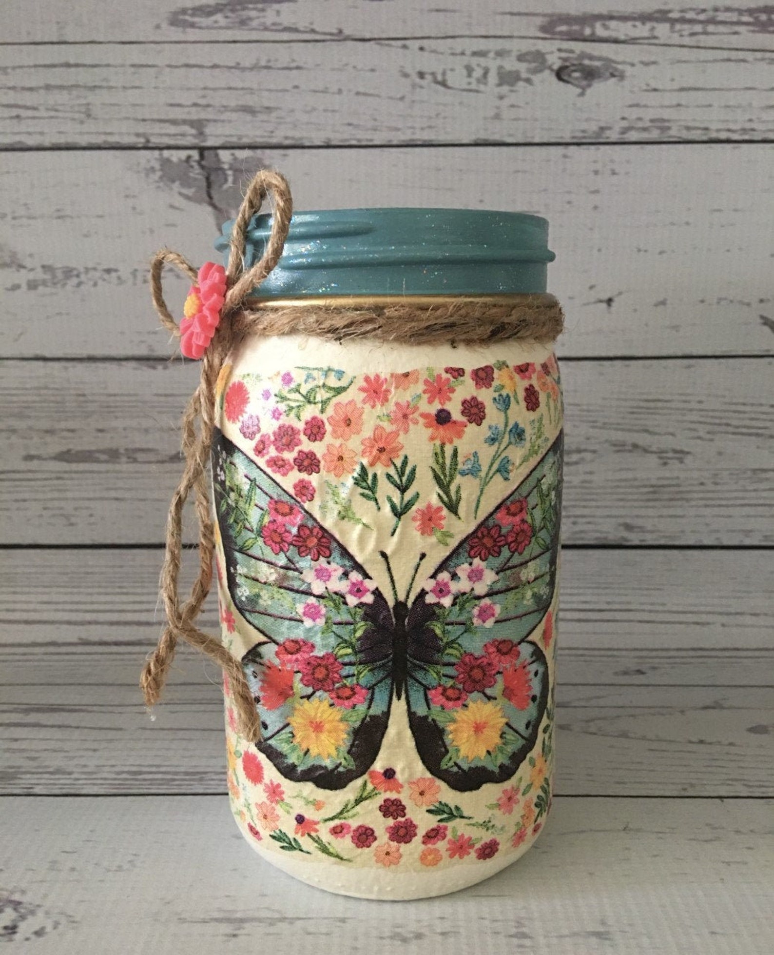 Floral Butterfly Mason Jar Etsy