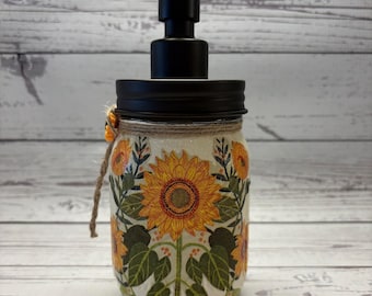 SUNFLOWER LOVER, Sunflower Gift, Sunflowers, Soap Dispenser, Lotion Dispenser, Mason Jars, Glass Storage, Kitchen Decor, Bathroom Decor