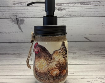 ROOSTER LOVER, Rooster Jar, Rooster Soap Dispenser, Rooster Gift, Mason Jars, Soap Dispensers, Bathroom Decor, Kitchen Decor, Decoupage