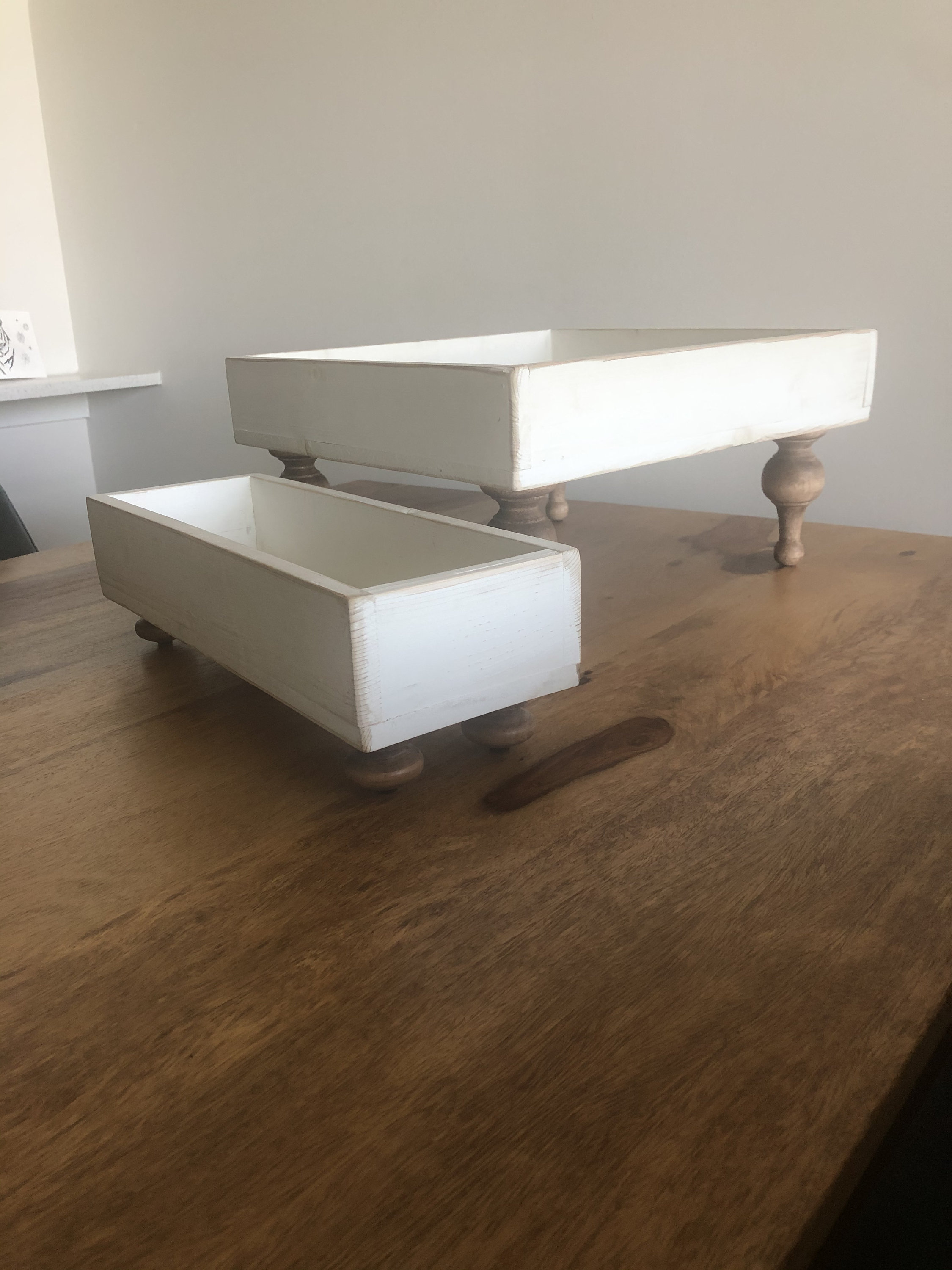 Two Wood Tray Risers in Distressed White Raised Farmhouse Etsy