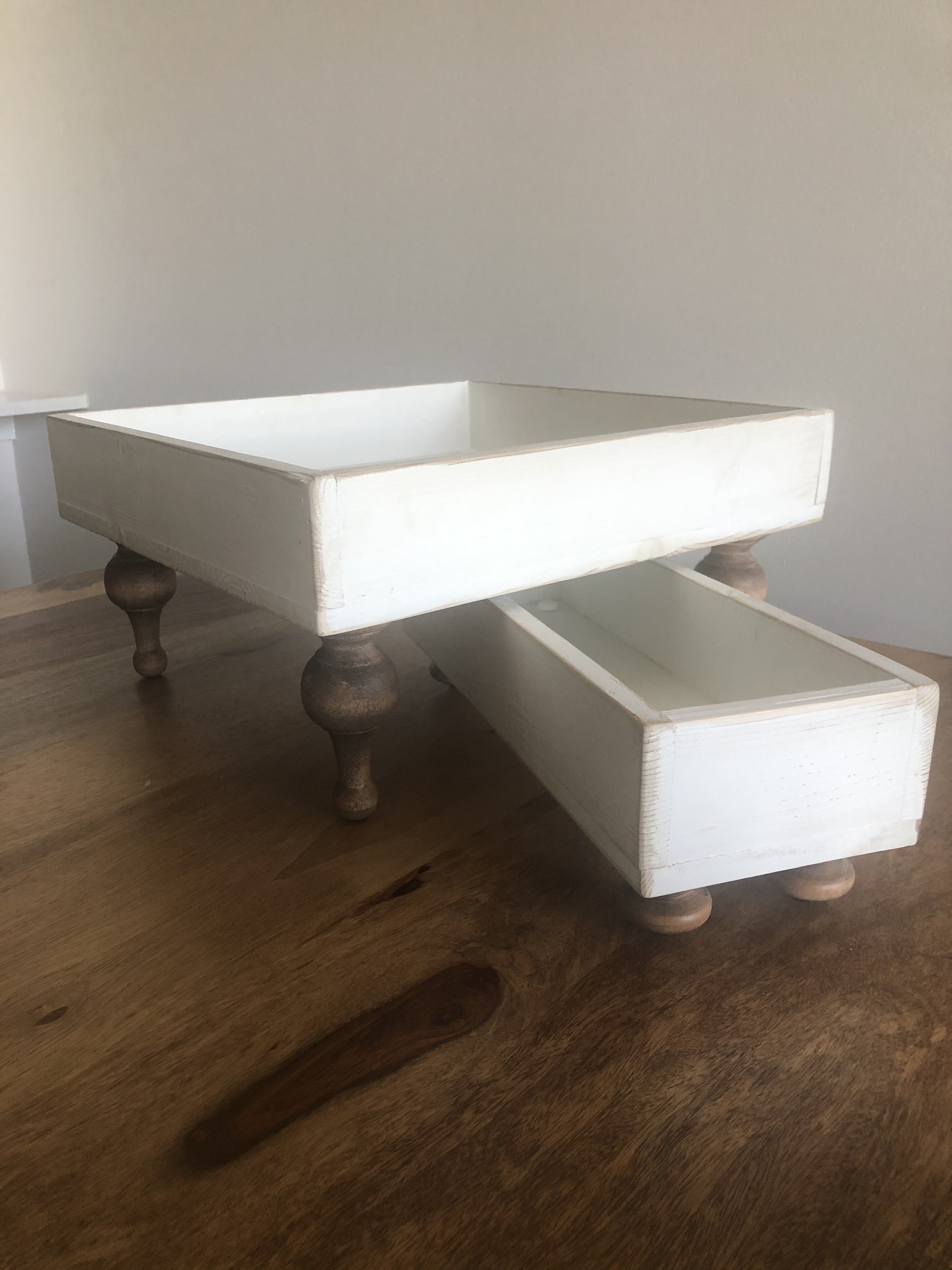 Two Wood Tray Risers in Distressed White Raised Farmhouse Etsy