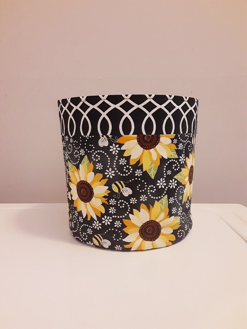 SUNFLOWER BUMBLEBEE fabric pot cover house plants or flower image 0