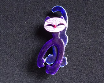 LEA STEIN BROOCH "Felix"-Whimsical Cat Brooch-Signed.