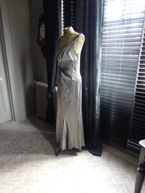 Vintage KAREN MILLEN DRESS-Silver Sheath Evening D