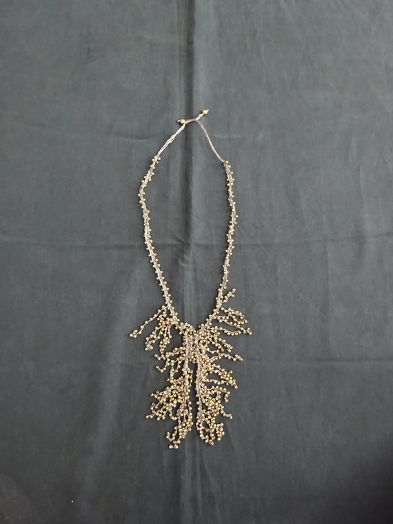 1930s LAME' and BRASS NECKLACE-30s Lame' and Brass