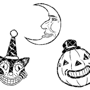 Vintage Halloween Pack SVG - Man in the Moon + Black Cat + Jack O’ Lantern