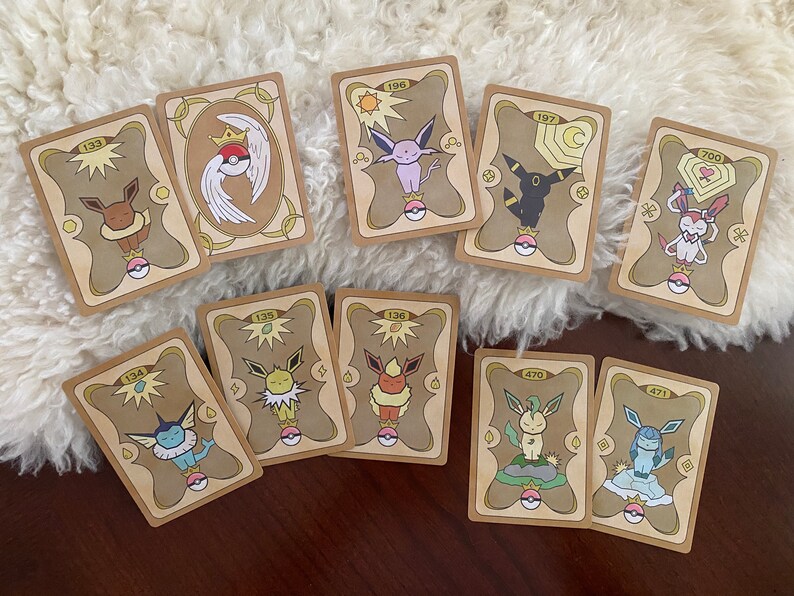 Eevee and Eeveelutions Pokemon Tarot-Style Cards Set of 9 | Etsy