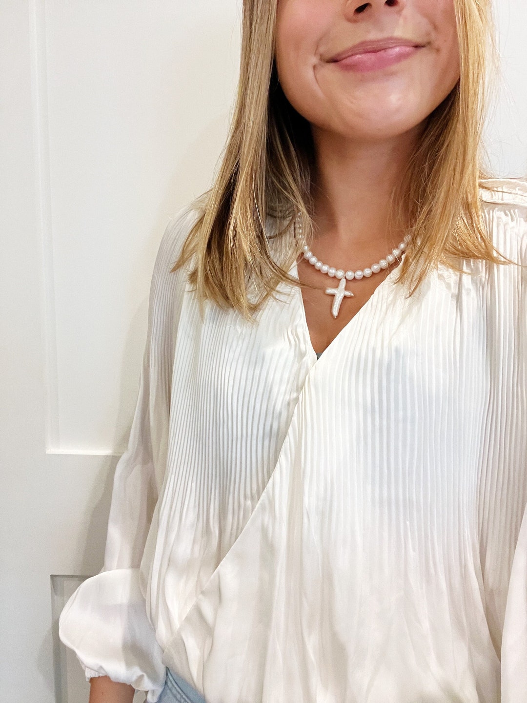 Large Pearl Cross Necklace