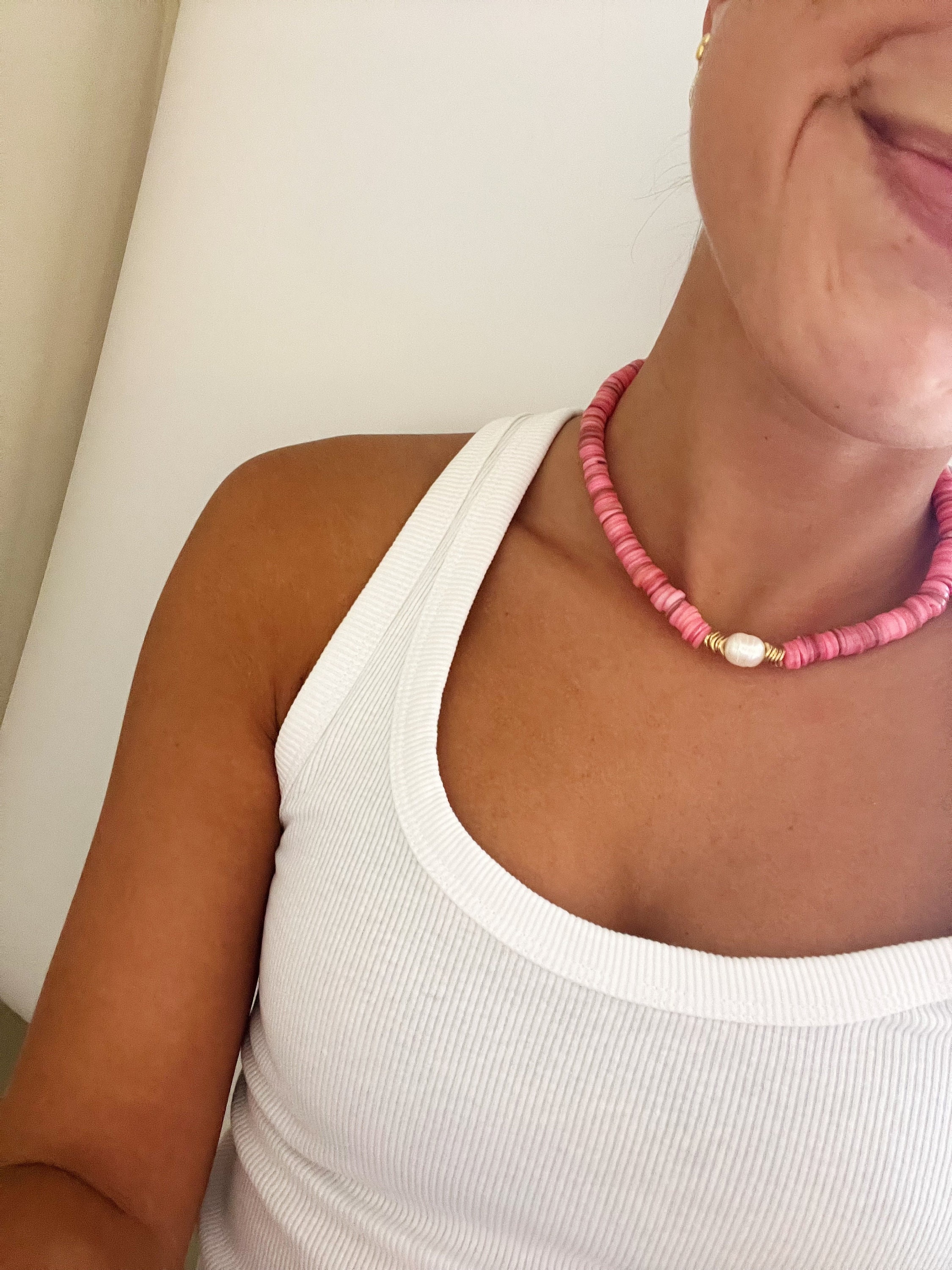 Coral Shell Bead Necklace