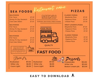 Customizable Digital Food Truck Menu Templates|food template| food truck event| food truck menu| food service|