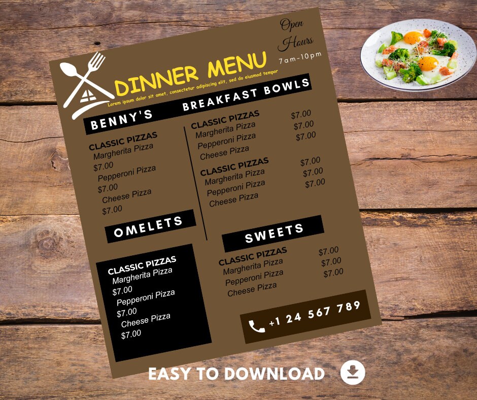 Customizable Digital Diner Menu Templates | Food Menu | Retro Diner ...
