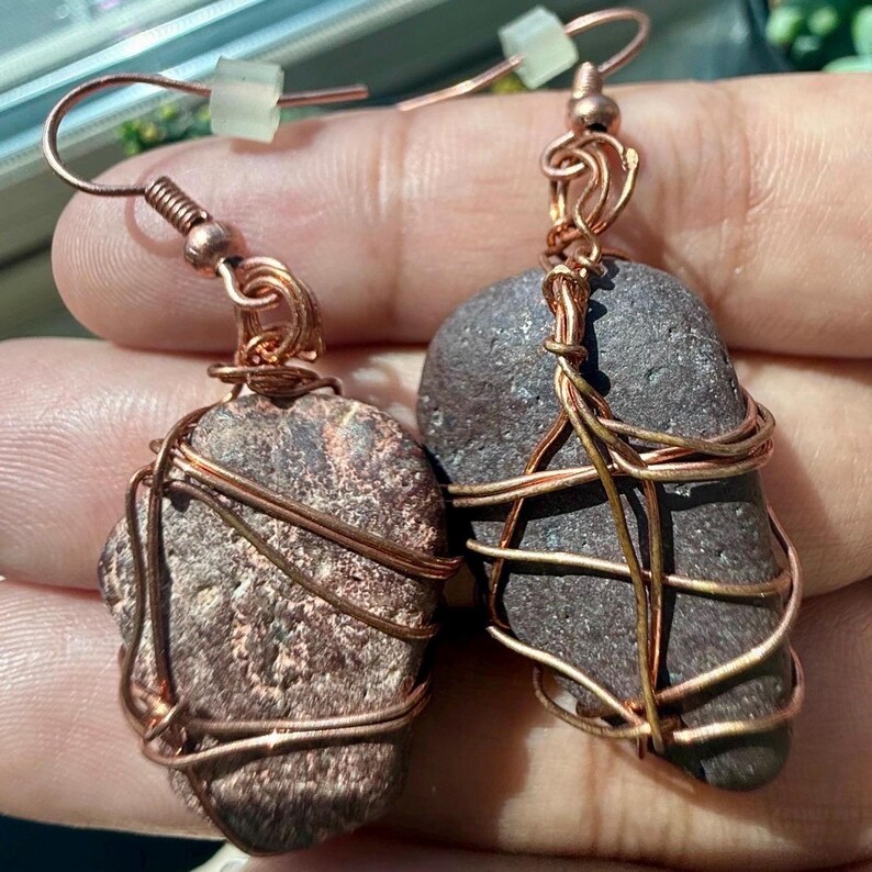 Warm Tumble Rock Dangle Drop Copper Earrings - Etsy