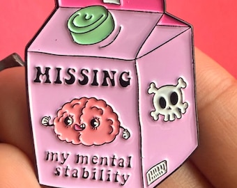 Missing My Mental Stability emaille pin grappig brein melkpak Goth broche cadeau