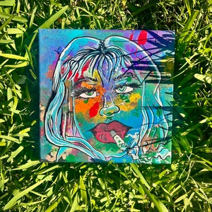 Blue Abstract Playboy Girl Acrylic Painting